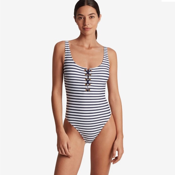 NWT - Ralph Lauren Navy & White Striped Swimsuit One Piece Size 10 - Picture 6 of 10